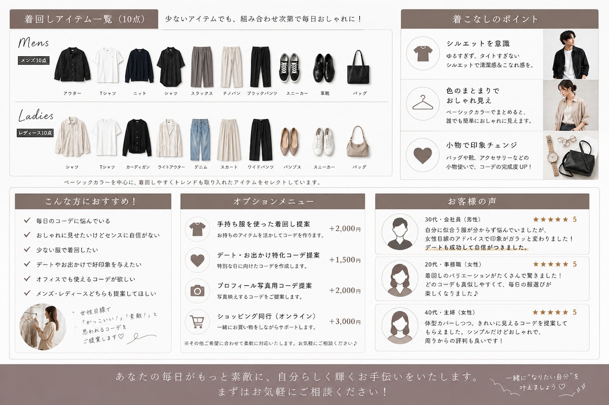 もう悩まない！1週間分コーディネート提案ます 少ないアイテムでも組み合わせ次第で毎日オシャレに！ イメージ2