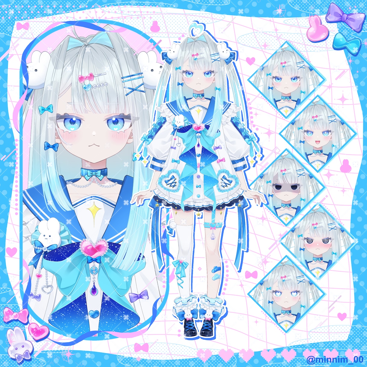 Vtuber様用パーツ分けイラストを制作いたします 全身キャラデザ表情差分7種とPNG立ち絵データ付き！ イメージ2