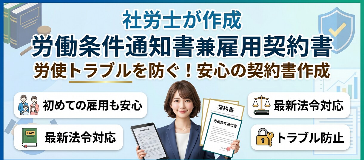 社労士作成／労働条件通知書兼雇用契約書を作成します ◎最新の法令に基づいた契約書で、会社と従業員を守ります！ イメージ1