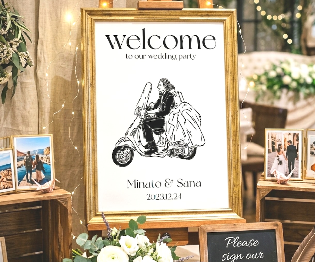 オシャレなウェルカムボード線画イラスト作成します \オシャレ花嫁に人気/シンプルで上品な似顔絵線画イラスト イメージ7