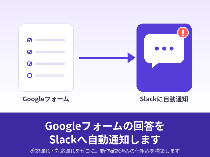 Googleフォームの回答をSlackに通知します 問い合わせ・申込みの回答を見逃さない仕組みを構築します イメージ1
