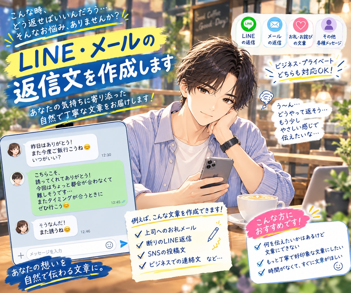 LINE・DM・メールの返信文を作成します 「なんて返せばいい？」を解決します イメージ1