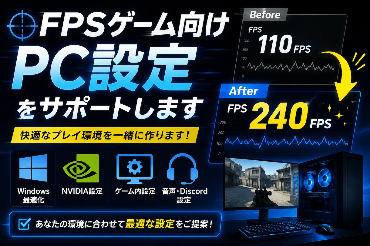 FPSゲーム向けPC設定をサポートします FPS向上を目指し最適な設定をご提案します イメージ1