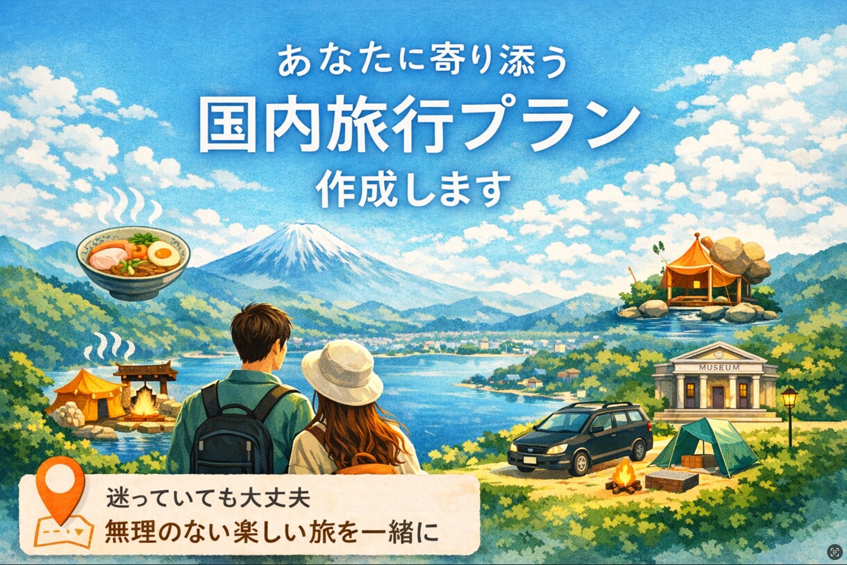 あなたに寄り添う国内旅行プランを作成します 日本一周した私があなたに寄り添い最高の旅程表を作成します。 イメージ1