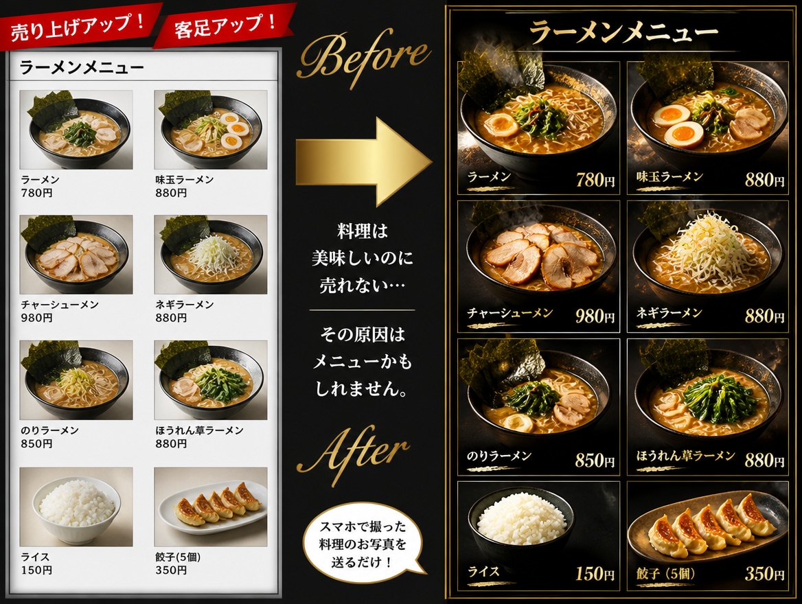 写真一枚送って下さい！プロ級映えメニュー制作します 超ハイクオリティーなメニューで客足、売上、リピ率大幅UP！ イメージ6