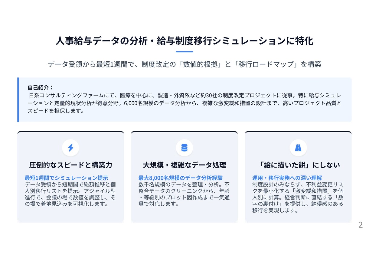 給与制度改定の新旧年収シミュレーションを代行します 最短1週。給与制度移行時の総額人件費を可視化します イメージ2