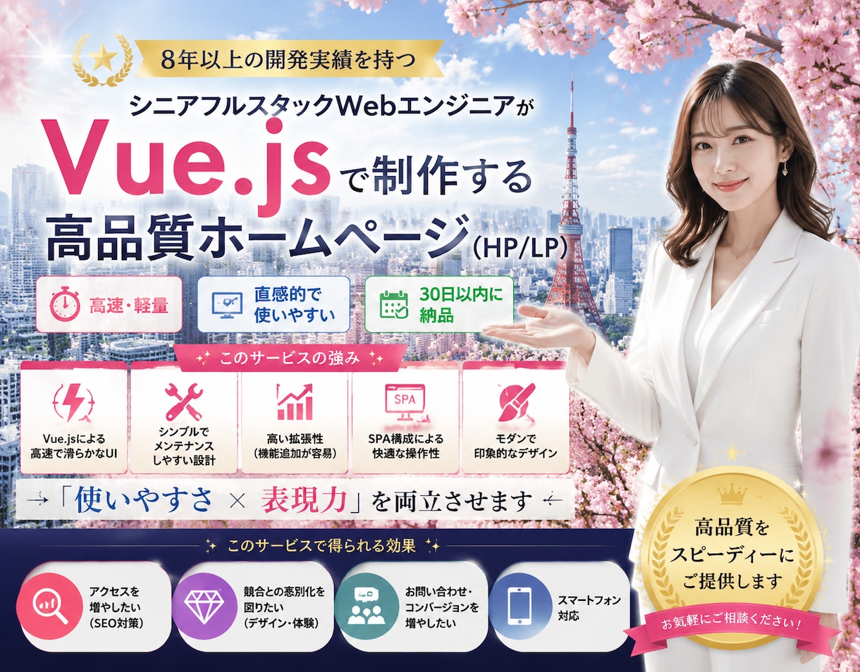 8年✨体験！SEO対策/反応型デザインで製作ます Vue.jsで魅力的でスタイリッシュなLP/HPを製作✨ イメージ1