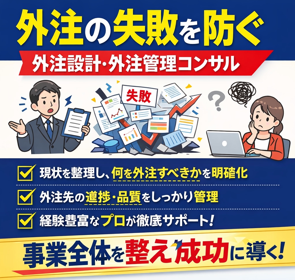 外注の失敗を防ぐ｜外注設計・外注管理コンサルします 事業全体を見て外注を設計・管理 イメージ1