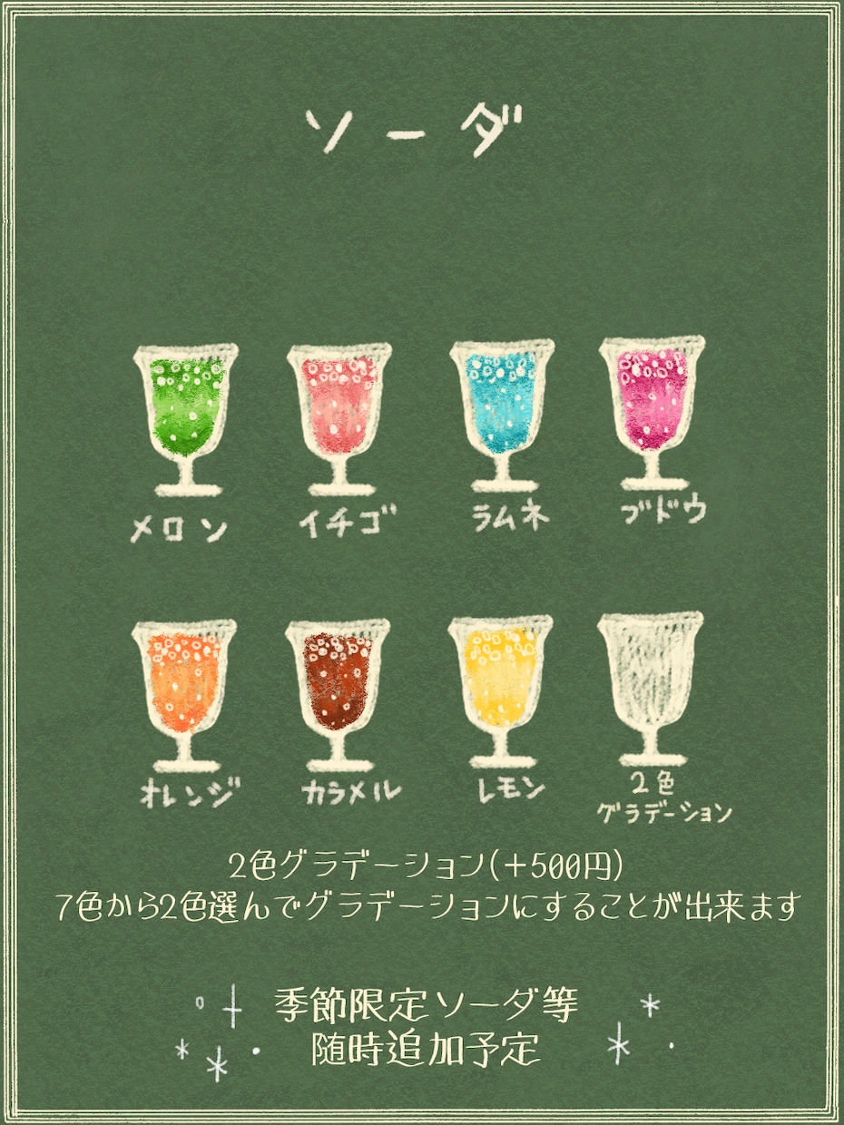 レトロ喫茶風　クリームソーダ子猫　描きます 推し色で彩る。貴方だけの喫茶メニューをご提供致します*･ イメージ4