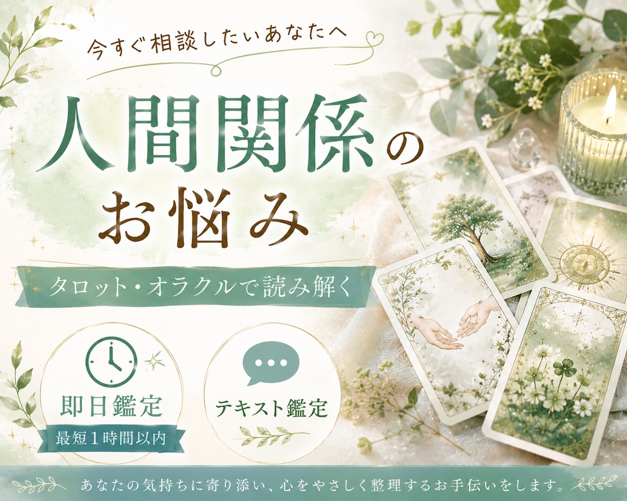 人間関係のお悩みをタロット・オラクルで読み解きます 最短1時間以内※対応可能時｜家族・友人・職場・ママ友のお悩み イメージ1