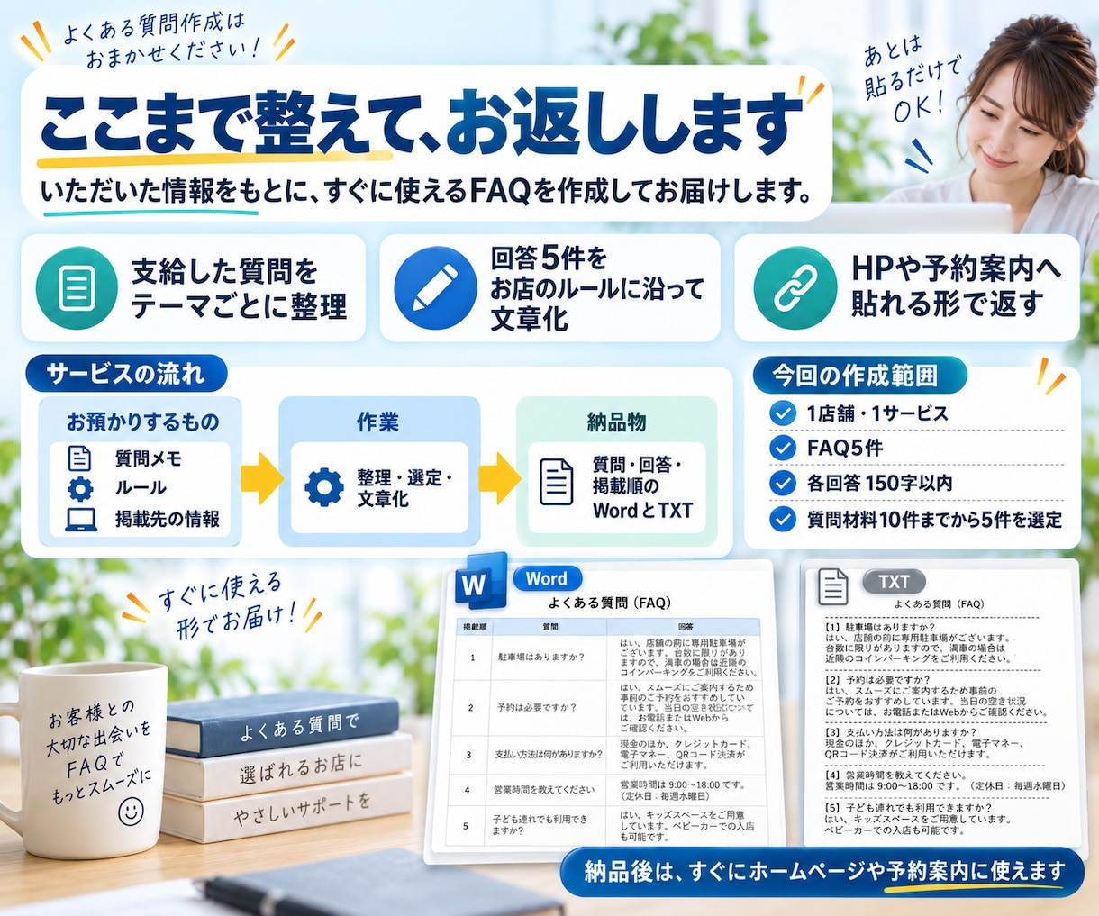 お店のよくある質問と回答を整えます 何度も聞かれることを、先に読める案内へ イメージ3