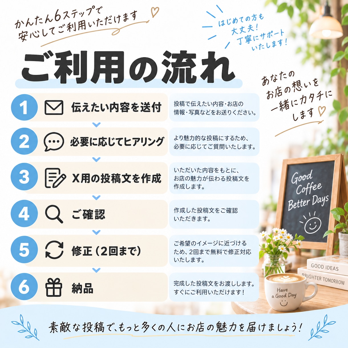 X（旧Twitter）の投稿文を作成します 伝えたい内容を送るだけ！店舗向けの投稿文を作成します イメージ7