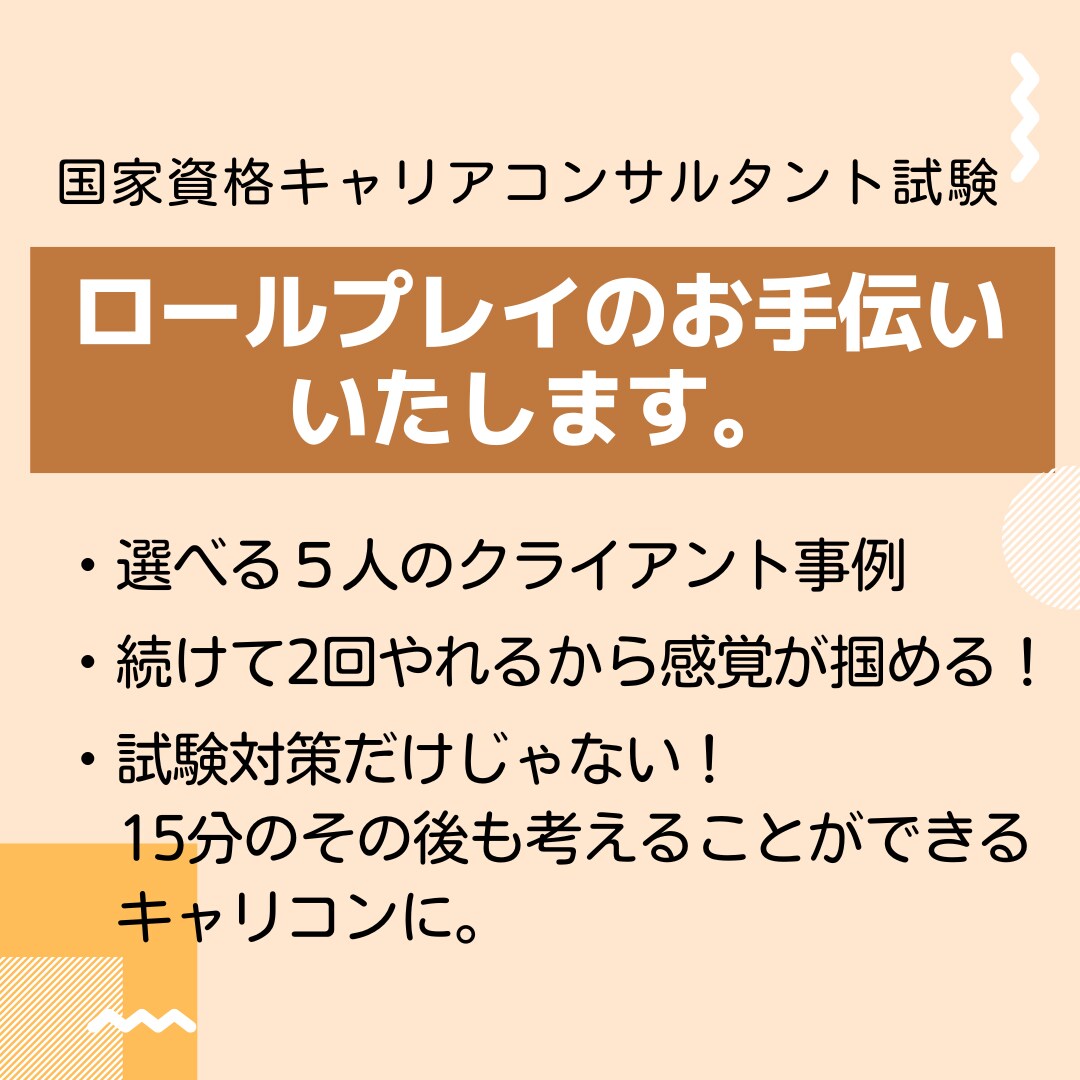 キャリコンロールプレイのお手伝いいたします １５分ロールプレイ×２回＋選べる5人のクライアント像 イメージ1