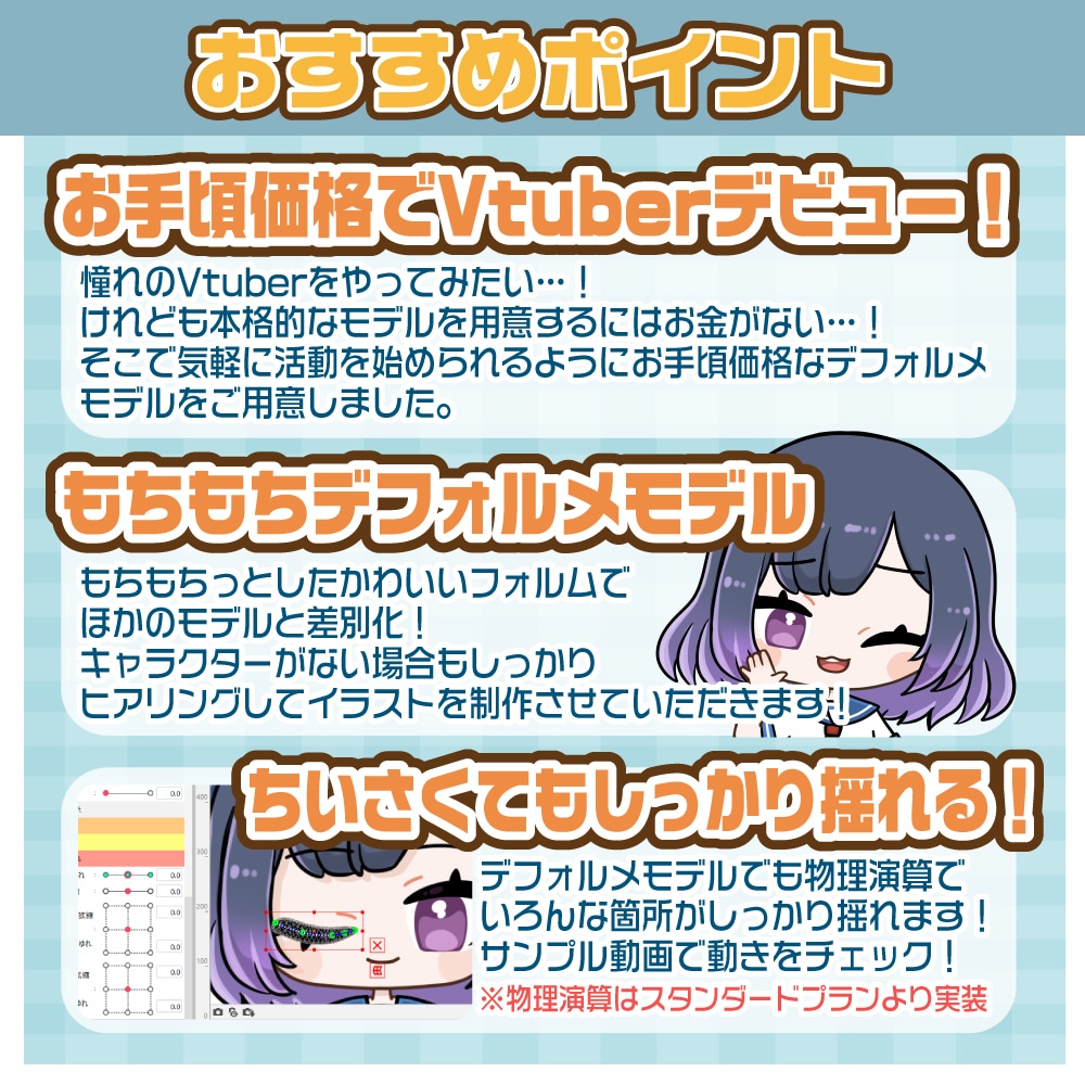 かわいい！デフォルメVtuberモデル制作します お手頃価格でLive2Dデビュー！イラスト＋モデリングセット イメージ2