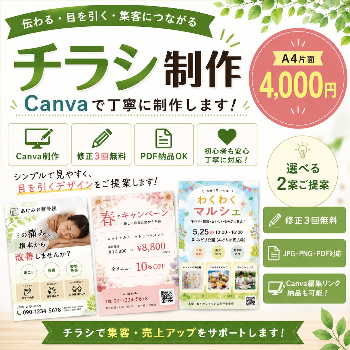 目を引くチラシを丁寧に制作します 修正３回無料、丁寧に対応します イメージ1