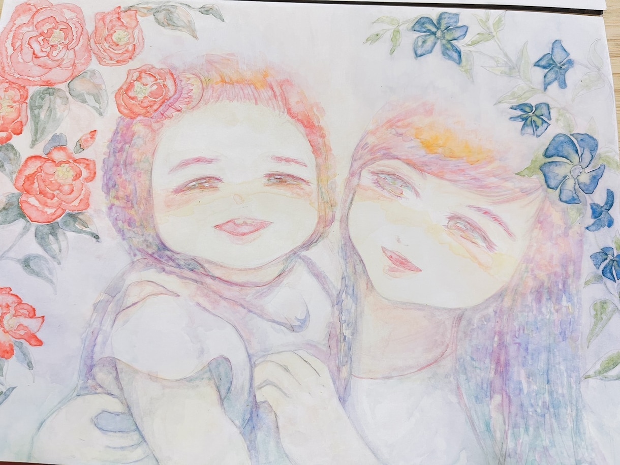 女の子とお花の優しい水彩画描きます 透明感ある雰囲気の色とデザイン。似顔絵、創作対応できます。 イメージ2