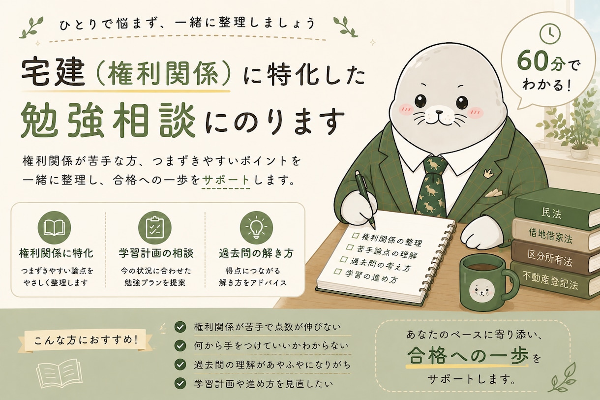 宅建・権利関係の「なぜ？」を60分で整理します 独学で詰まりやすい民法を解説します イメージ1