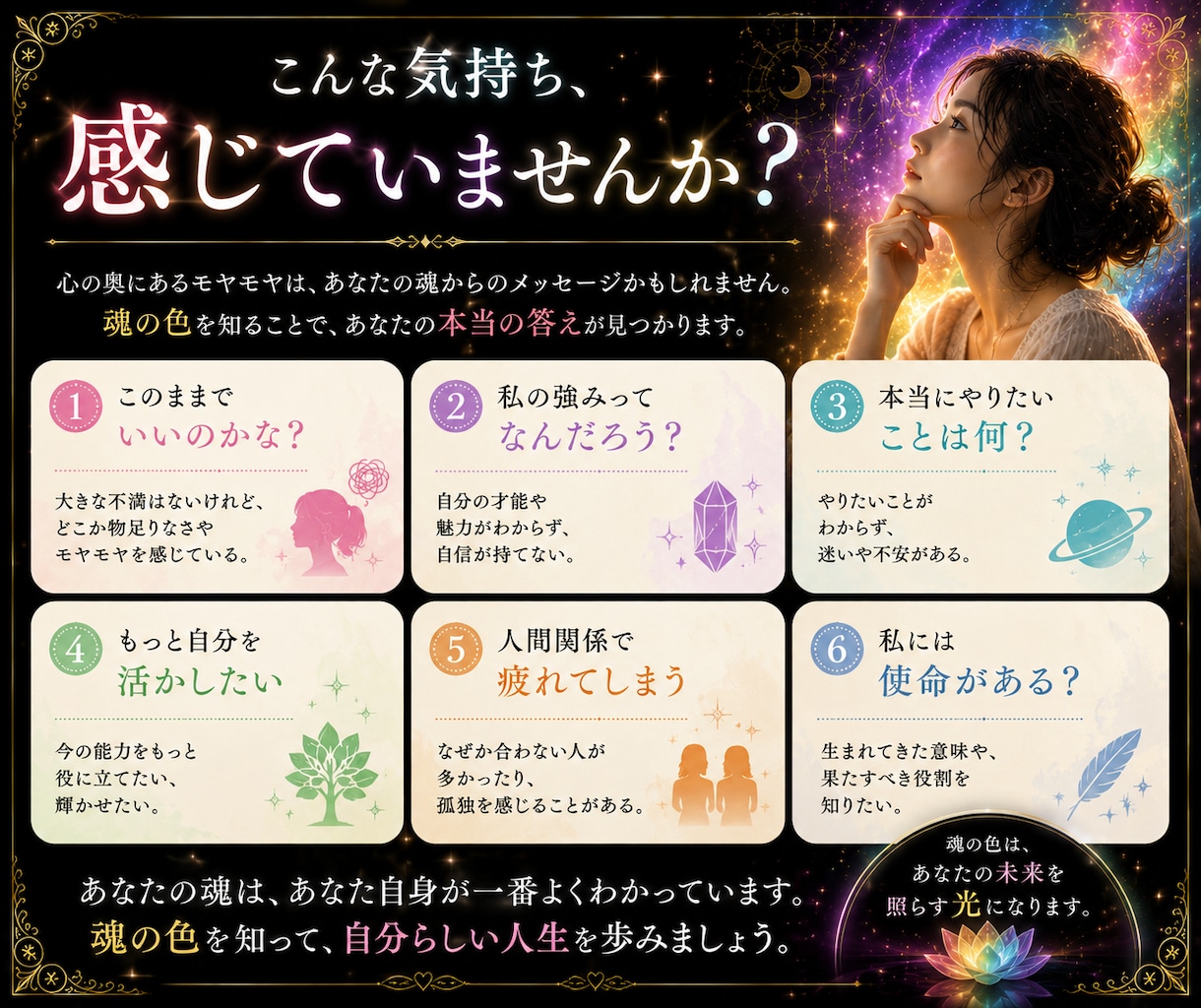 魂の色からあなたの才能・使命・役割を読み解きます ソウルカラー強み・能力・相性・開運法を約15P鑑定書でお届け イメージ2