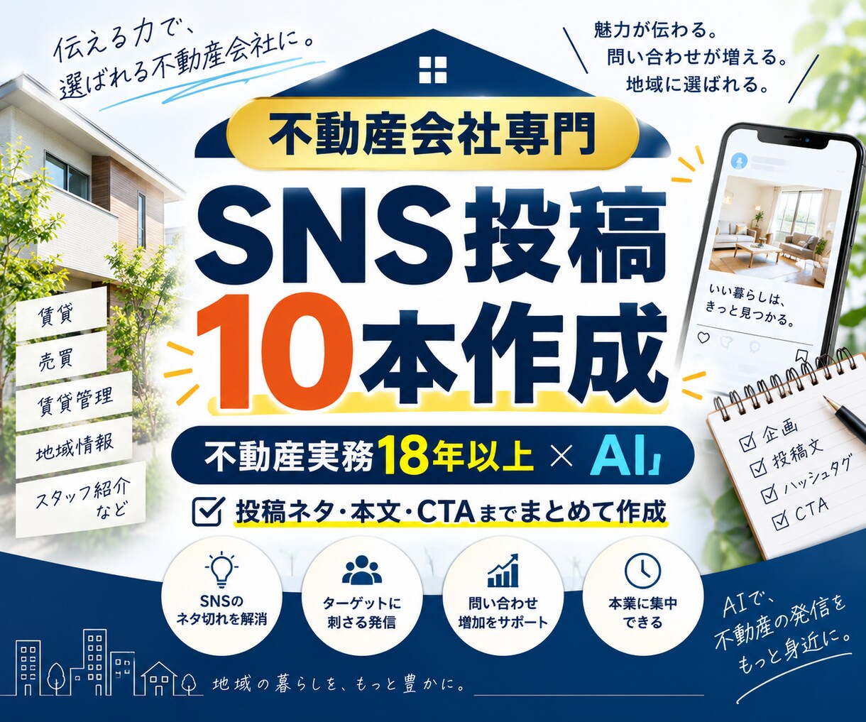 不動産会社のSNS投稿10本作成します 不動産実務18年以上×AIで投稿を作成 イメージ1