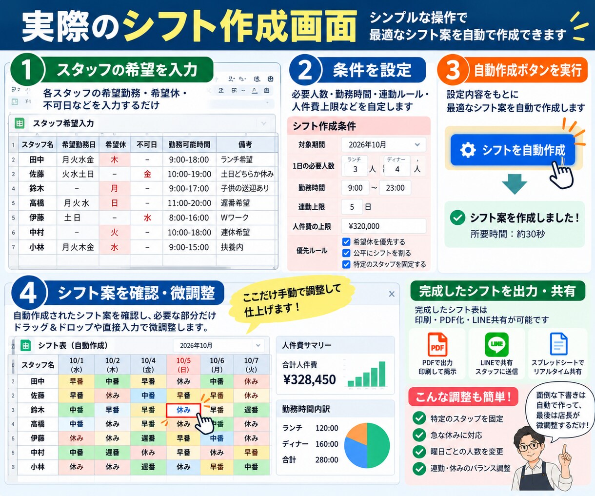 シフト作成ツールを御社仕様にカスタムします テンプレート導入済みの方の追加カスタムも歓迎 イメージ2
