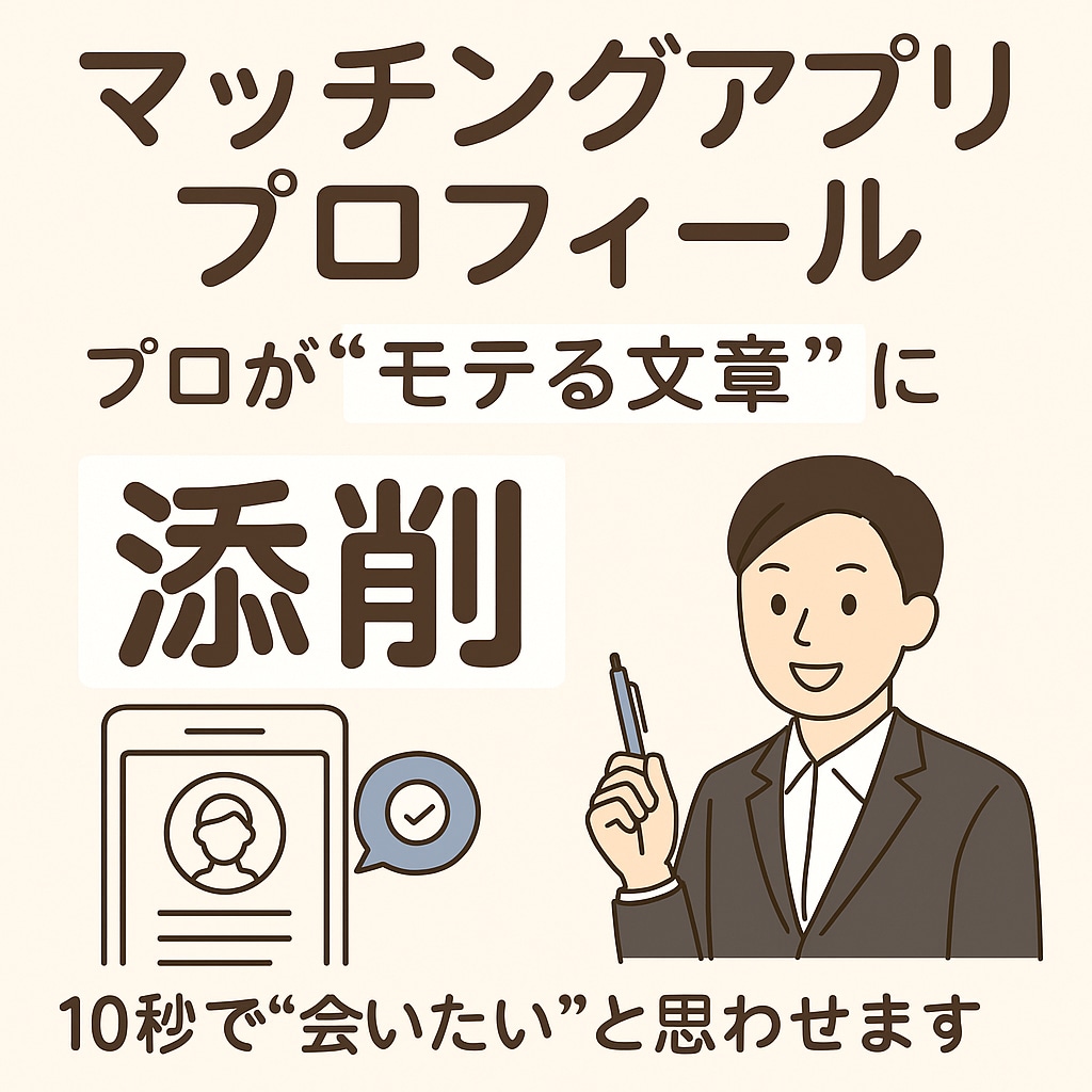 マッチングアプリのプロフィールを添削します マッチングアプリのプロフィール、モテる文章に添削します！ イメージ1