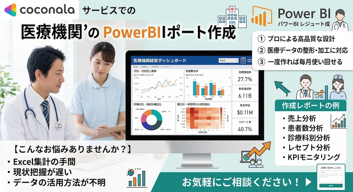 医療向データをPower BIで"見える化"します レセプトデータを活用した経営分析レポートを納品します イメージ1