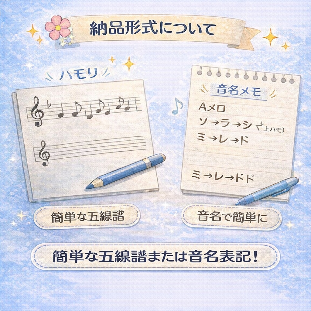 音源なし、自然なハモリを譜面と音名でご提案します 歌ってみた・オリジナル・アカペラ対応歌に合うハモリを作ります イメージ2