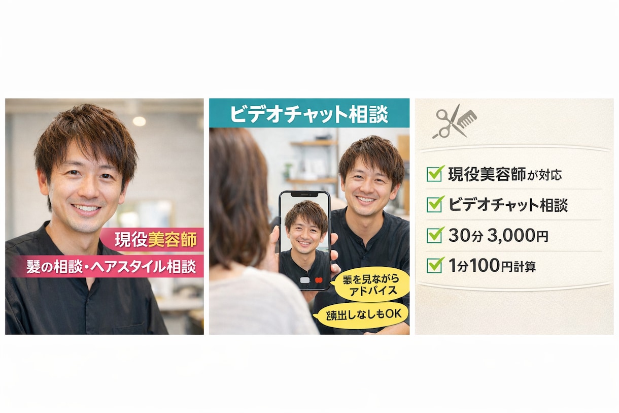 現役美容師が髪の相談・ヘアスタイル相談をします あなたの髪質・悩みに合わせて分かりやすくお伝えします イメージ1