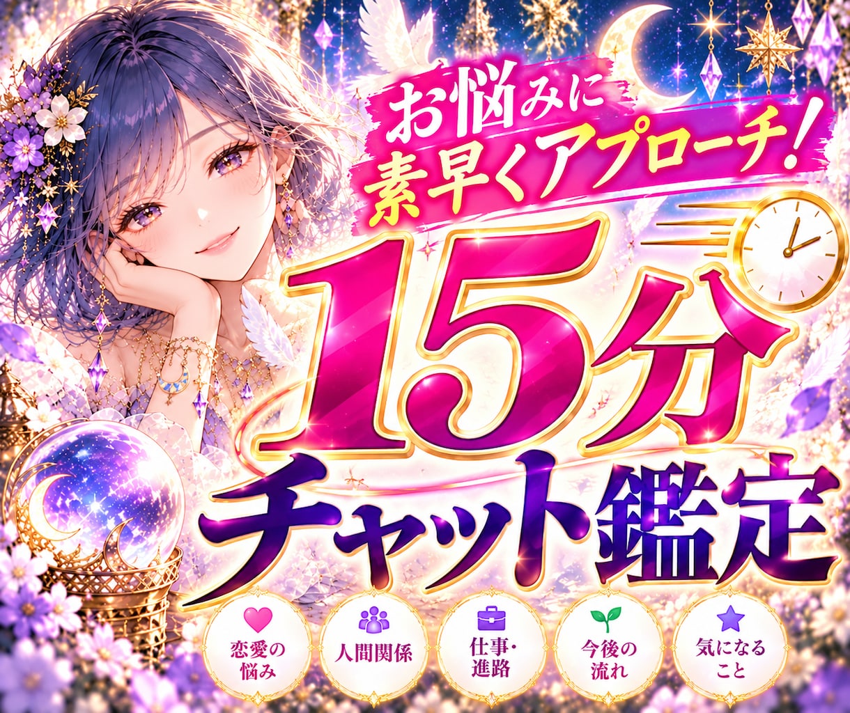 そのお悩みに素早くズバリ！15分間チャット占います お試しでも、少しだけでもあなたの「少しだけ」に寄り添います✨ イメージ1