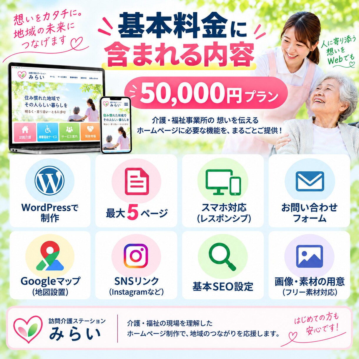 介護・福祉事業所専門のホームページを制作します 利用者・ご家族・関係者に信頼されるサイトを制作 イメージ4