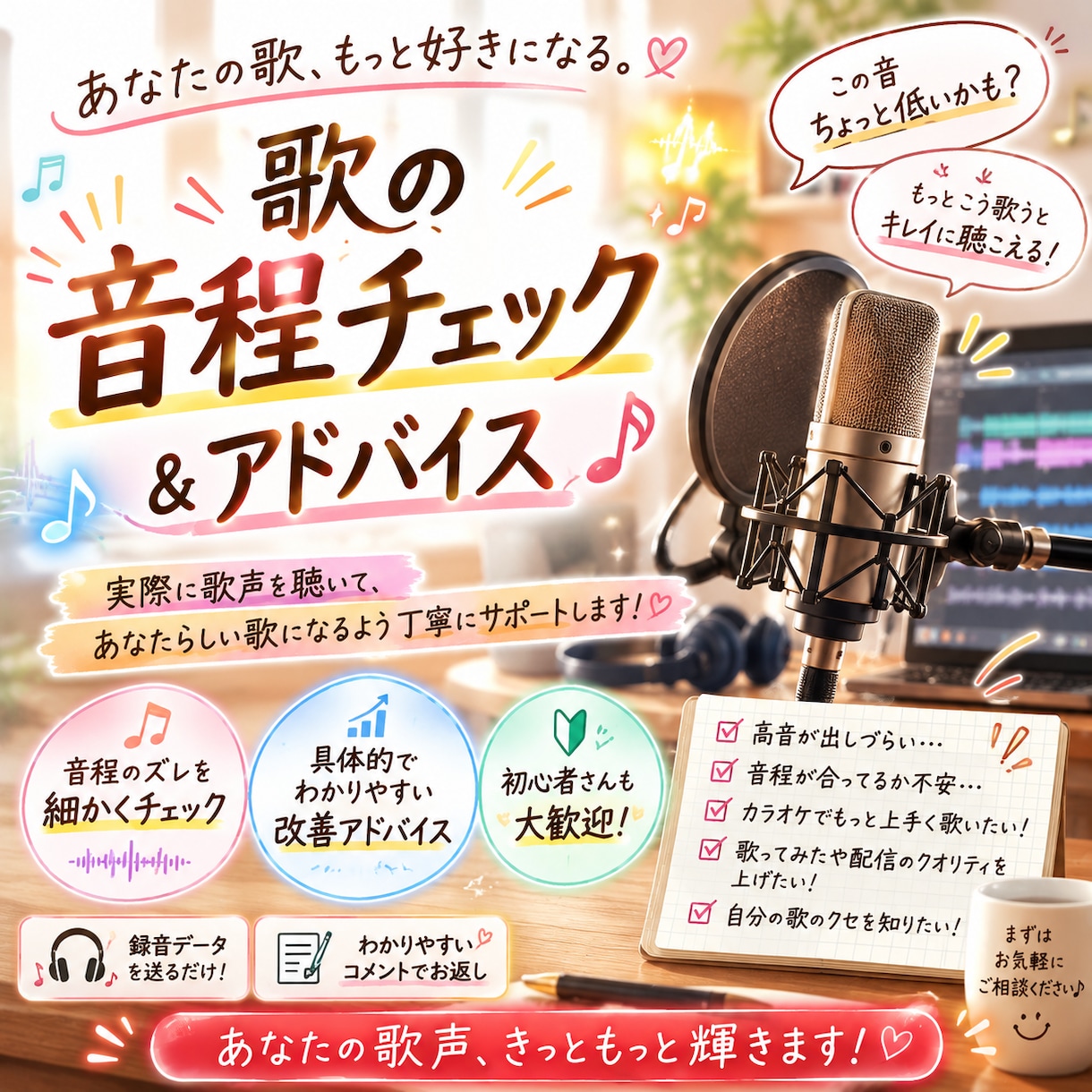 音源を聴いて音ズレ・音程・タイミングをチェックます 第三者の耳で、気になる箇所を時間指定してお伝えします イメージ1