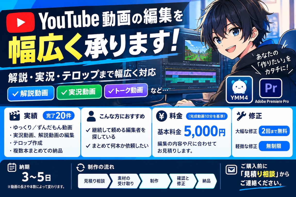 YouTube動画の編集を継続して担当します 解説・実況・テロップまで幅広く対応 イメージ1
