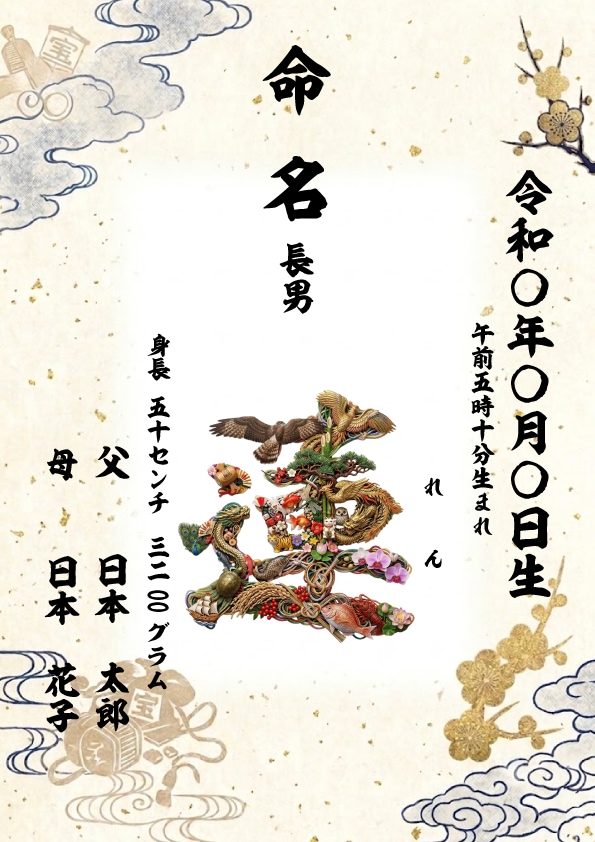 命名書★お子様のお名前で作る開運花文字制作します 誕生のお祝いや出産記念に世界に一つの吉兆命名書をお届けします イメージ1