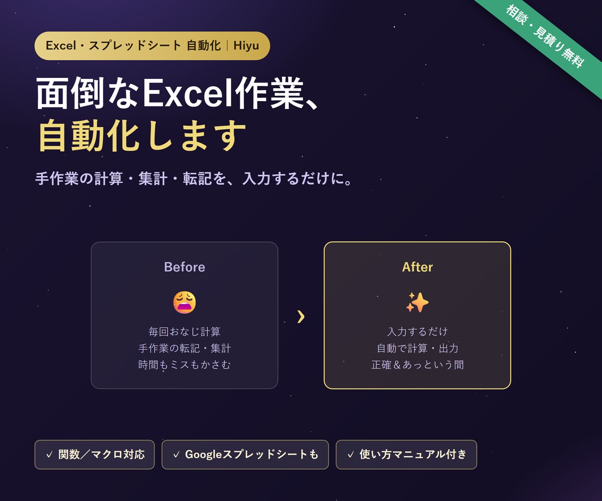 面倒なExcel作業を自動化するツール作ります 手作業の計算・集計・転記を自動化。ミス と時間を減らします イメージ1