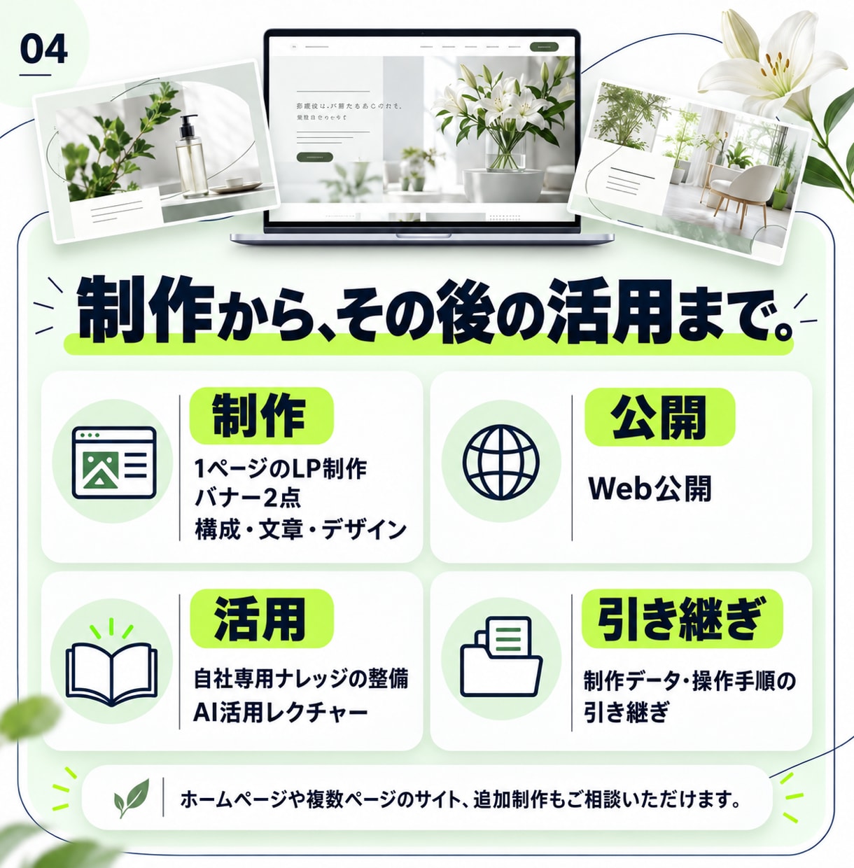 AIでLP・バナーを制作し活用方法も教えます 完成品と、次から自分でつくるための仕組みを渡します イメージ4