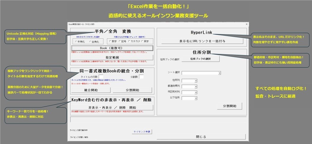 Excel業務効率化ツールを提供します 面倒なExcel作業を自動化する業務支援ツールを納品します。 イメージ1