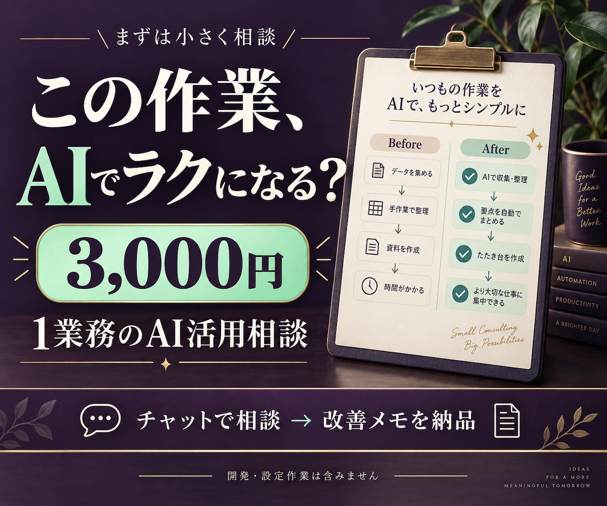 手作業を減らすAI活用法をチャットで提案します １業務を相談して改善メモを納品。開発前のお試しにも イメージ1