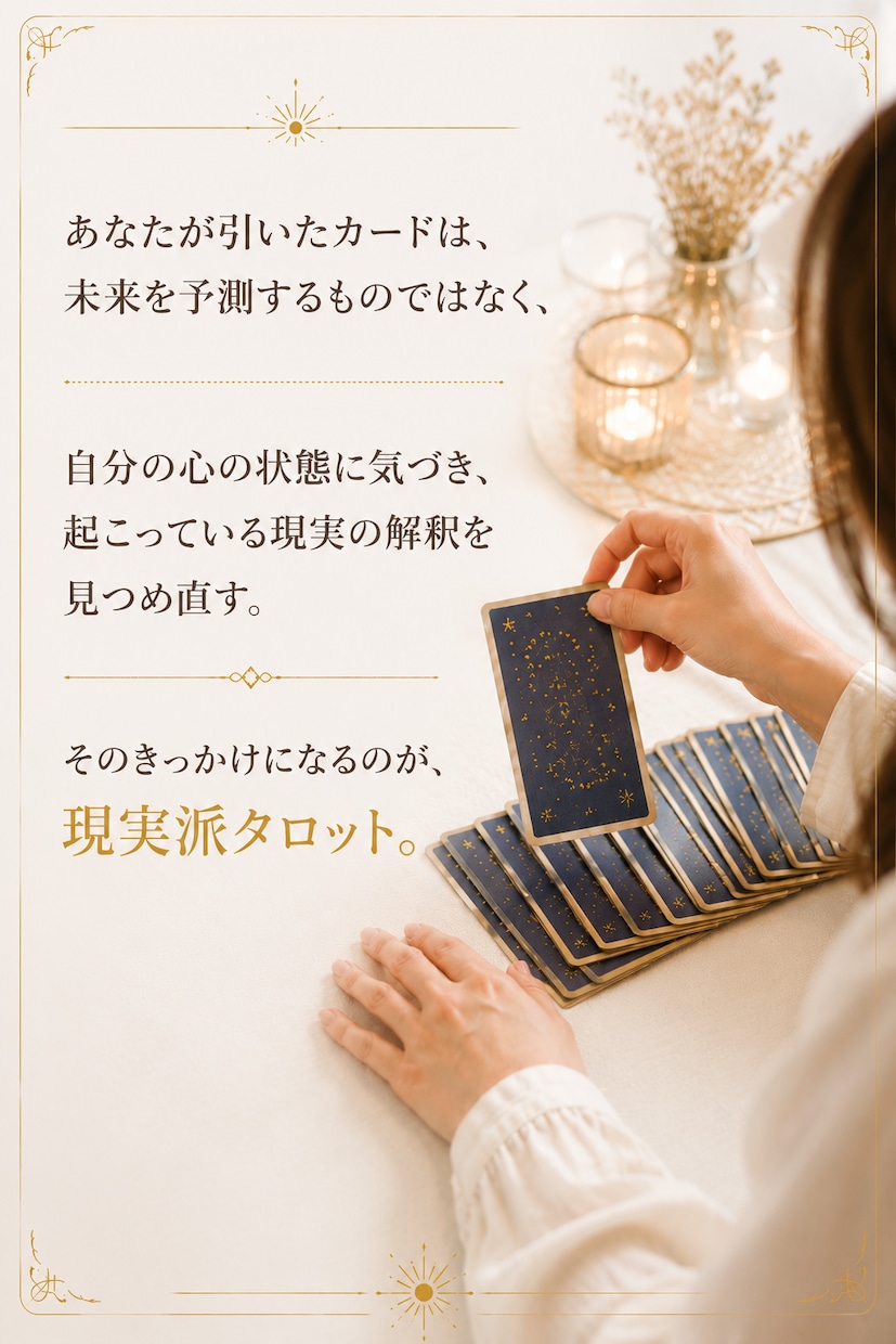 現実派タロットで心を整理し、納得できる心に整えます 今を掘り下げ未来を決める解釈と行動のヒントを届けます イメージ3