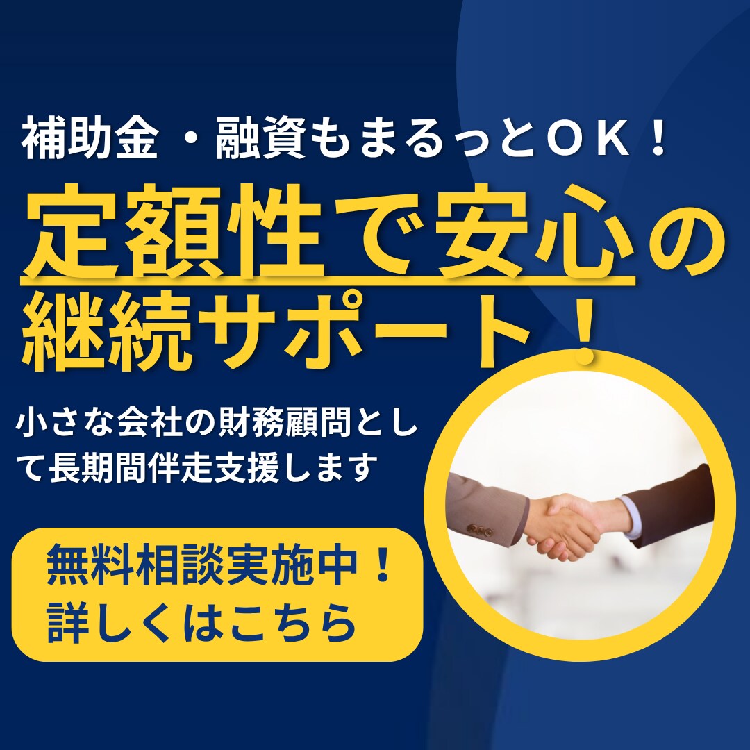 小さな会社の「財務顧問」として長期間伴走支援します 補助金・融資もまるっとOK！定額制で安心の継続サポート！ イメージ1