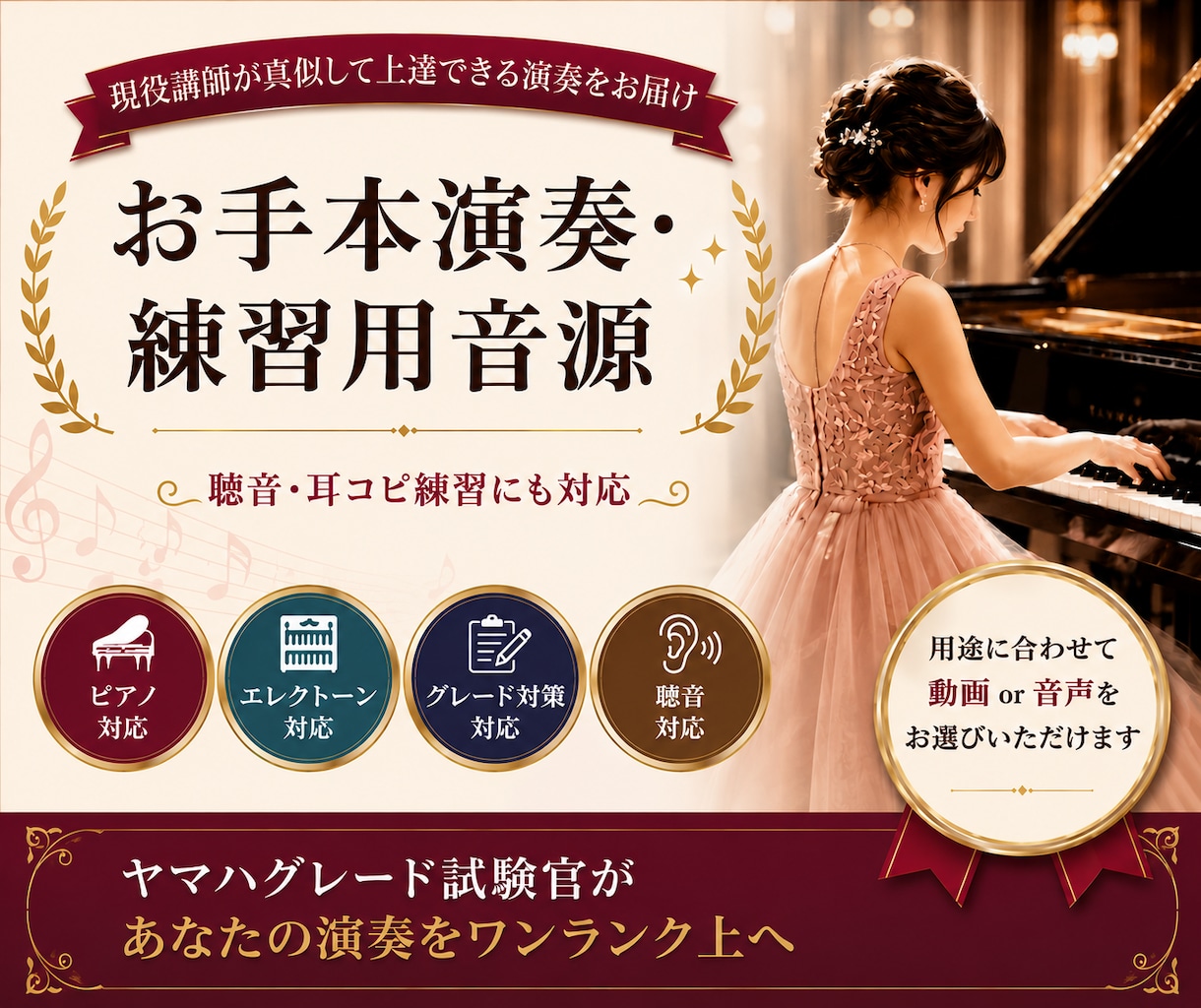 エレクトーン／ピアノ／聴音練習音声・動画作ります 動画を真似して上達！合唱音取り・音大受験・グレード試験対策も イメージ1