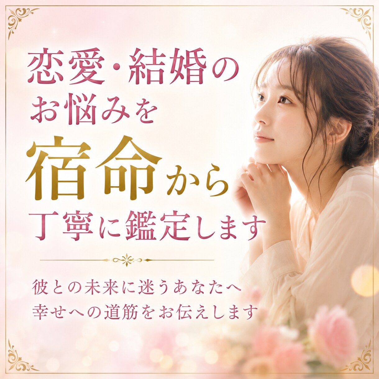 恋愛・結婚のお悩みを宿命から丁寧に鑑定します 彼との未来に迷うあなたへ幸せへの道筋をお伝えします イメージ1