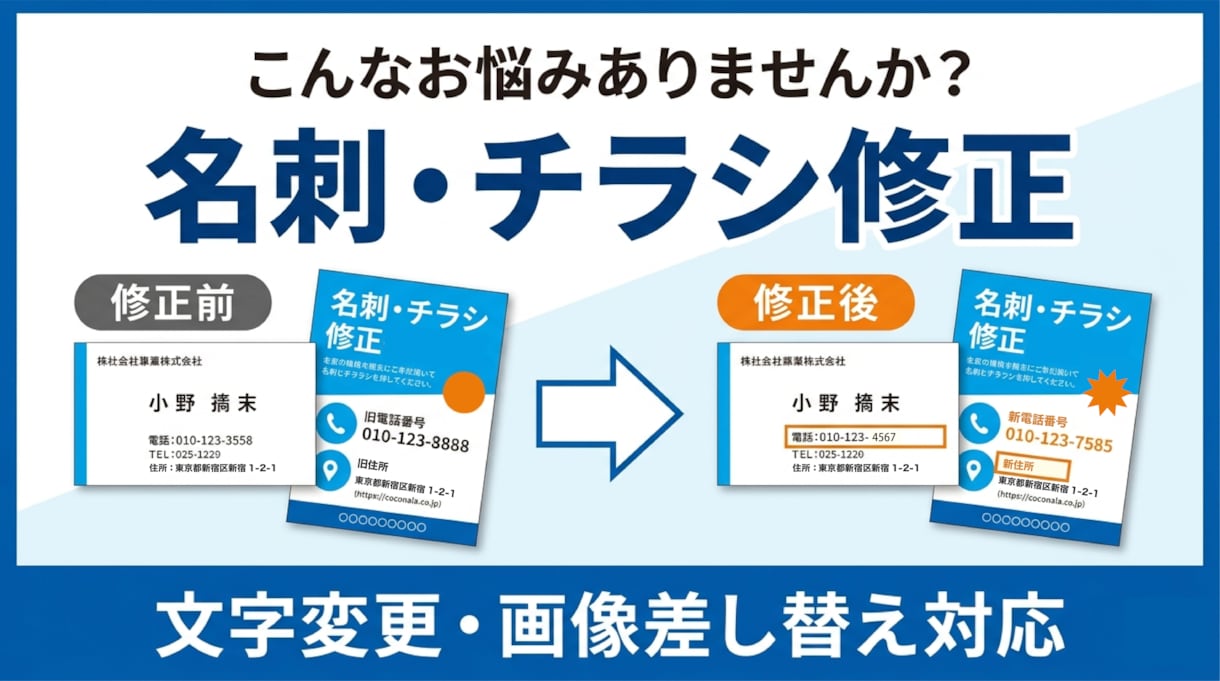 名刺/チラシのデータ修正を丁寧に対応します 名刺/チラシ以外でもご相談ください。 イメージ1