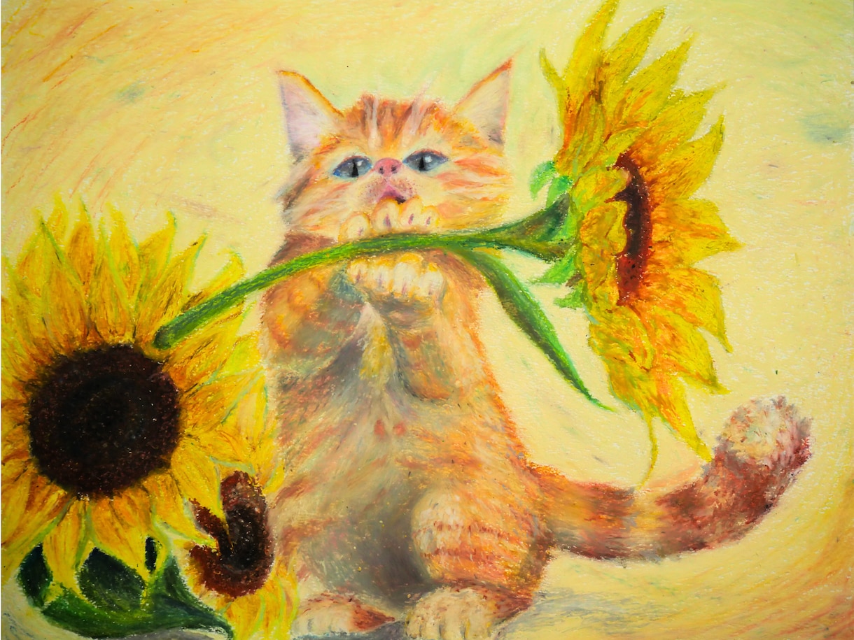 一生残るペットの絵｜動物＆花言葉で想いを込めます オイルクレパスでペットの絵を丁寧に描かせていただきます イメージ2