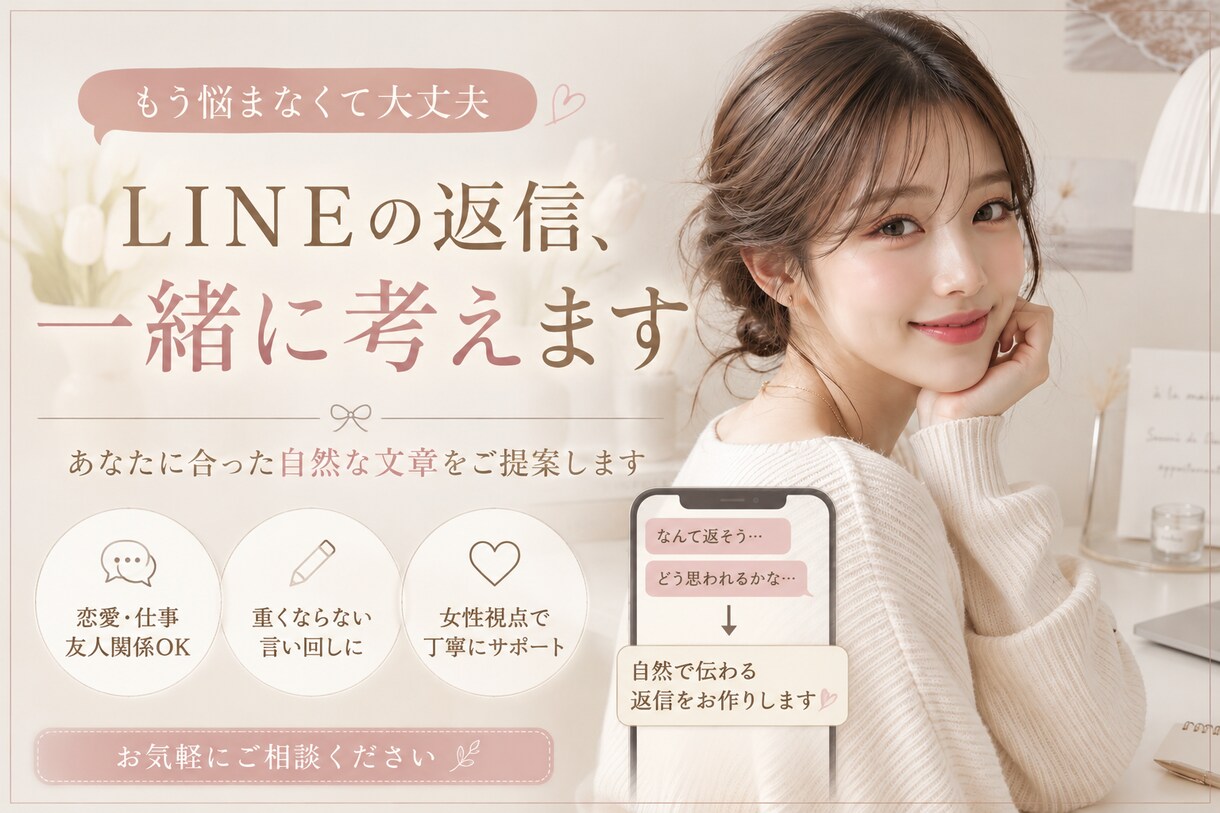 返信に迷うLINE一緒に考えます 恋愛・仕事・友人関係｜自然な文章をご提案 イメージ1