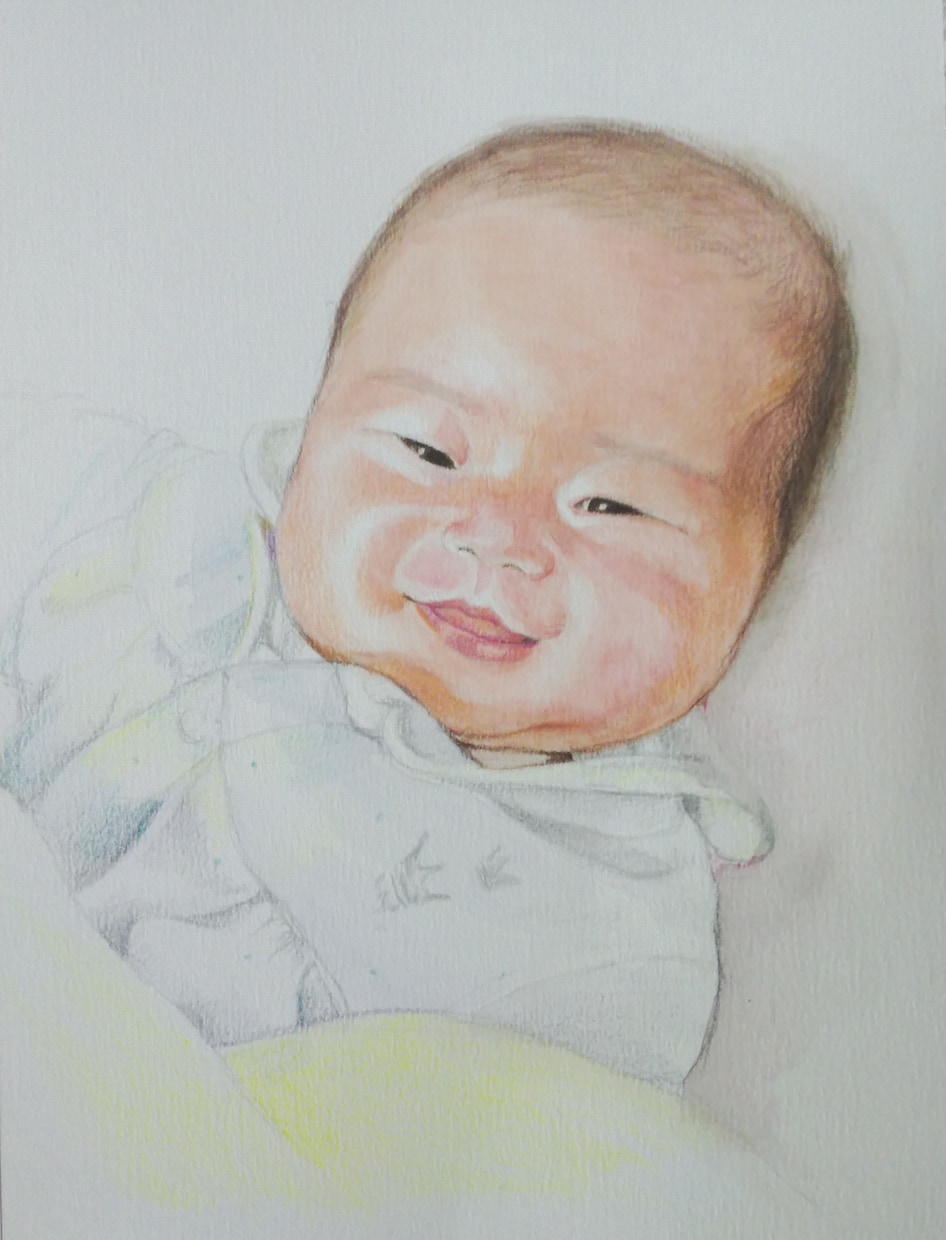水彩絵の具と色鉛筆で1枚1枚丁寧にお描きします 記念に残る可愛い赤ちゃんの似顔絵 イメージ2