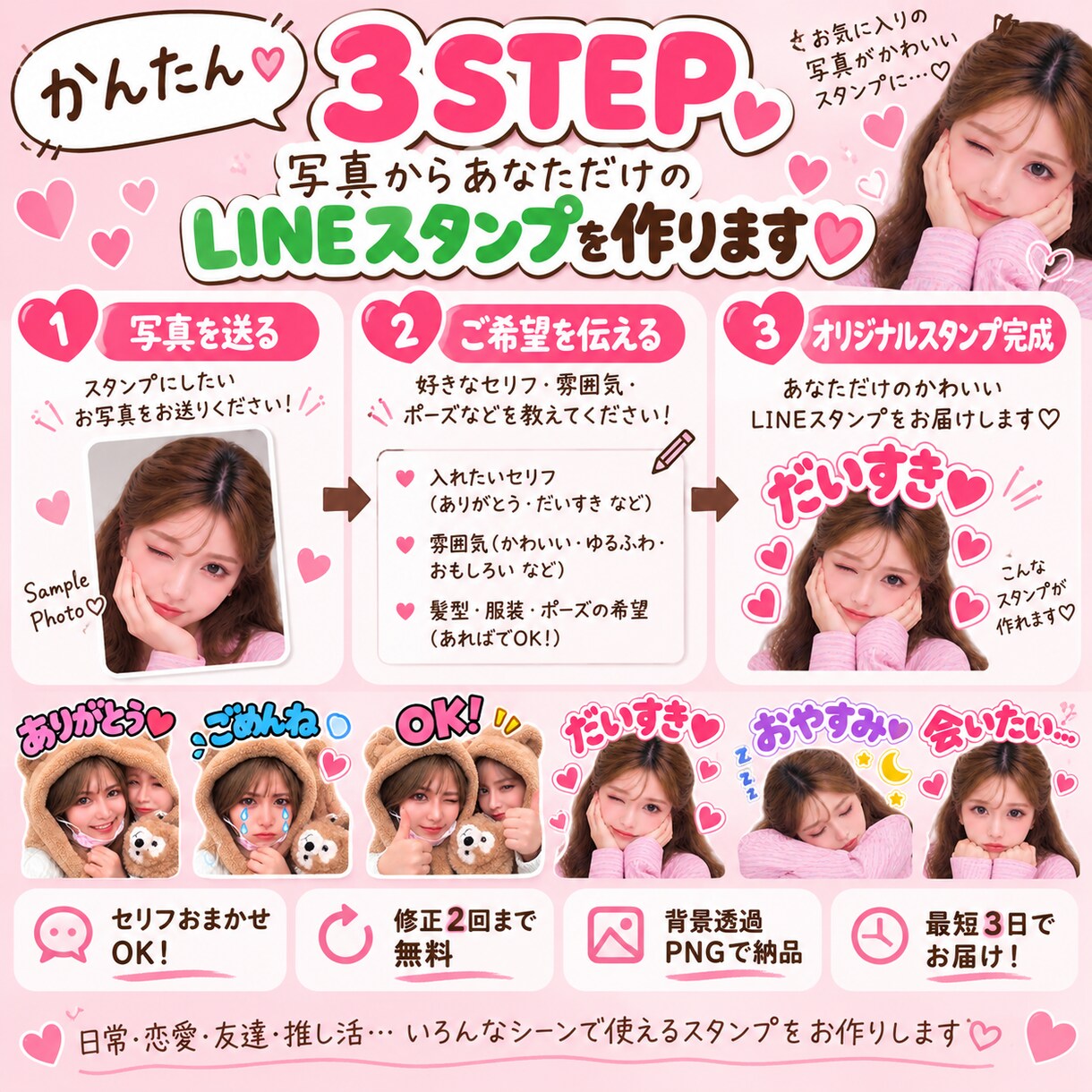 写真からオリジナルLINEスタンプを作ります！ます あなたや推しの写真をかわいいスタンプに仕上げます⭐︎ イメージ2