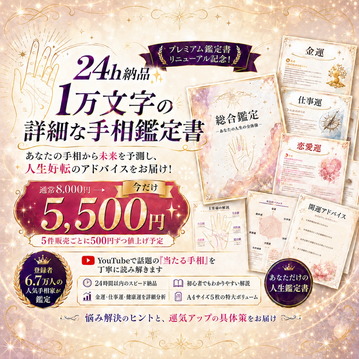 24h納品✨1万文字の詳細な手相鑑定書を作成します あなたの手相から