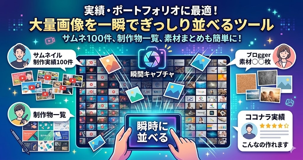 大量画像を一瞬でタイル画像にできるビューア渡します アプリで数百枚のタイル画像を爆速でスクショできます イメージ1