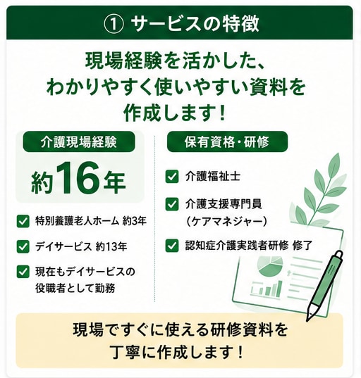 介護施設向けの職員研修資料を現場経験者が作成します PDF・Word・PowerPoint対応 イメージ1