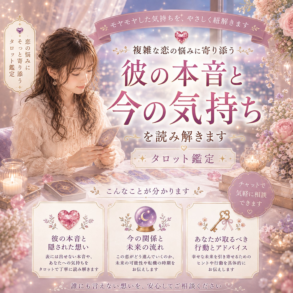 タロットで彼の本音を言語化します 恋愛全般.片思い.復縁.夫婦問題 恋の悩みを一人で抱えないで イメージ1